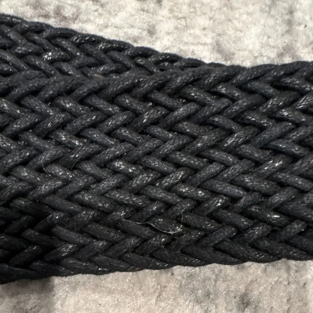 Women’s Black Braided Leather Belt Adjustable Round Buckle 1.5 in Wide